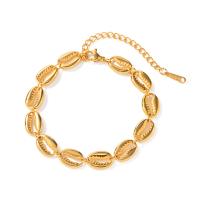 Bijoux bracelet en acier inoxydable, Acier inoxydable 304, avec 5.5cm chaînes de rallonge, coquille, Placage, bijoux de mode, doré, 8mm, Longueur:16 cm, Vendu par PC