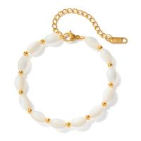 Pulseira  de jóias de aço inox, Aço inoxidável 304, with Shell Pearl, with 5.5cm extender chain, banhado, joias de moda, dourado, 6mm, comprimento 16 cm, vendido por PC