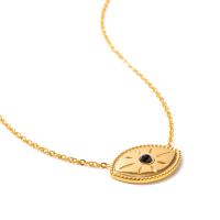Edelstahl Schmuck Halskette, 304 Edelstahl, mit Schwarzer Achat, mit Verlängerungskettchen von 5.5cm, blöser Blick, plattiert, Modeschmuck, goldfarben, 22.10x15.10mm, Länge:39.5 cm, verkauft von PC