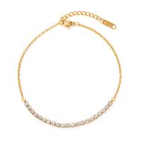 Stainless Steel Anklet, 304 Stainless Steel, with 3.5cm extender chain, plated, fashion jewelry & with rhinestone, gold, 3mm, Length:23 cm, Sold By PC