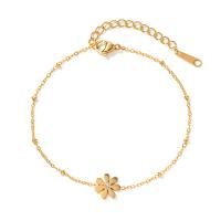 Stainless Steel Jewelry Bracelet, 304 Stainless Steel, with 3.5cm extender chain, Flower, plated, fashion jewelry & with rhinestone, gold, 7.20mm, Length:16.5 cm, Sold By PC