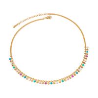 Stainless Steel Jewelry Necklace, 304 Stainless Steel, with 5.5cm extender chain, plated, fashion jewelry & enamel, golden, 5.90mm, Length:39 cm, Sold By PC