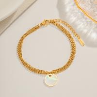 Stainless Steel Jewelry Bracelet 304 Stainless Steel with Shell with 4cm extender chain plated fashion jewelry golden Length 17.5 cm Sold By PC