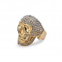 metal anillo, Calavera, chapado en color dorado, diverso tamaño para la opción & para hombre & con diamantes de imitación, tamaño:8-13, Vendido por UD