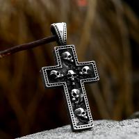Stainless Steel Cross Pendants, 304 Stainless Steel, Skull Cross, polished, vintage & DIY, 29x59.50mm, Sold By PC