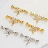 Brass Jewelry Clasps Bowknot plated DIY & micro pave cubic zirconia 2/PC Sold By PC