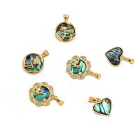 Cubic Zirconia Micro Pave Brass Pendant with Abalone Shell real gold plated DIY & micro pave cubic zirconia 11-22mm Sold By PC
