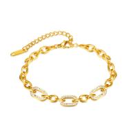 Stainless Steel Jewelry Bracelet, 304 Stainless Steel, with 7cm extender chain, Vacuum Ion Plating, fashion jewelry & micro pave cubic zirconia & for woman, golden, Length:Approx 17 cm, Sold By PC