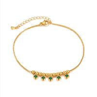 Stainless Steel Anklet 304 Stainless Steel with 5.5cm extender chain Vacuum Ion Plating fashion jewelry & micro pave cubic zirconia & for woman golden Length Approx 22 cm Sold By PC