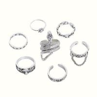 Cink Alloy Ring Set, Cink ötvözet, ezüst színű bevonattal, 7 darab & divat ékszerek & a nő, nikkel, ólom és kadmium mentes, Által értékesített Set