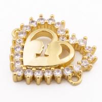 Cubic Zirconia Micro Pave Brass Connector, Heart, high quality gold color plated, DIY & micro pave cubic zirconia, nickel, lead & cadmium free, 21x19x3mm, Hole:Approx 1mm, Approx 30PCs/Lot, Sold By Lot