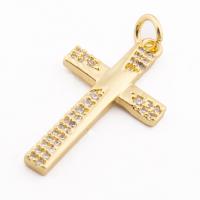 Cubic Zirconia Micro Pave Brass Pendant, Cross, high quality gold color plated, DIY & micro pave cubic zirconia, nickel, lead & cadmium free, 30x14x2mm, Hole:Approx 3mm, Approx 30PCs/Lot, Sold By Lot