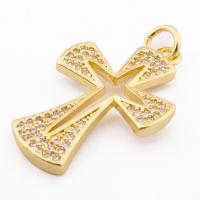 Cubic Zirconia Micro Pave Brass Pendant, Cross, high quality gold color plated, DIY & micro pave cubic zirconia, nickel, lead & cadmium free, 28x17x3mm, Hole:Approx 3mm, Approx 30PCs/Lot, Sold By Lot