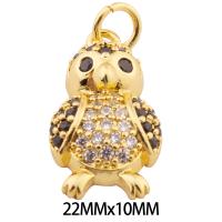 Terningformet Zirkon Micro Pave Messing vedhæng, Owl, høj kvalitet guldfarve belagt, du kan DIY & Micro Pave cubic zirconia, nikkel, bly & cadmium fri, 22x10x4mm, Hole:Ca. 3mm, Ca. 30pc'er/Lot, Solgt af Lot