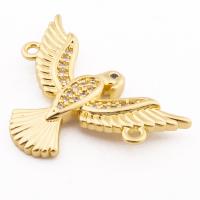 Cubic Zirconia Micro Pave Brass Pendant, Bird, high quality gold color plated, DIY & micro pave cubic zirconia & double-hole, nickel, lead & cadmium free, 24x17x3mm, Hole:Approx 1mm, Approx 30PCs/Lot, Sold By Lot