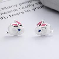 925 Sterling Silver Stud Earrings Rabbit bright silver color plated fashion jewelry & for woman & epoxy gel nickel lead & cadmium free 9mm Sold By Pair