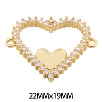 Cubic Zirconia Micro Pave Brass Connector, Heart, high quality gold color plated, DIY & micro pave cubic zirconia, nickel, lead & cadmium free, 22x19x2mm, Hole:Approx 1mm, Approx 30PCs/Lot, Sold By Lot