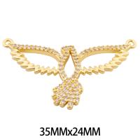 Cubic Zirconia Micro Pave Brass Pendant, Phoenix, high quality gold color plated, DIY & micro pave cubic zirconia & double-hole, nickel, lead & cadmium free, 35x24x3mm, Hole:Approx 1mm, Approx 30PCs/Lot, Sold By Lot