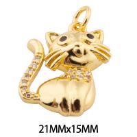 Terningformet Zirkon Micro Pave Messing vedhæng, Cat, høj kvalitet guldfarve belagt, du kan DIY & Micro Pave cubic zirconia, nikkel, bly & cadmium fri, 21x15x5mm, Hole:Ca. 3mm, Ca. 30pc'er/Lot, Solgt af Lot