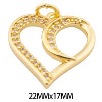 Cubic Zirconia Micro Pave Brass Pendant, Heart, high quality gold color plated, DIY & micro pave cubic zirconia, nickel, lead & cadmium free, 22x17x2mm, Hole:Approx 3mm, Approx 30PCs/Lot, Sold By Lot