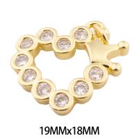 Cubic Zirconia Micro Pave Brass Pendant, Heart, high quality gold color plated, DIY & micro pave cubic zirconia, nickel, lead & cadmium free, 19x18x3mm, Hole:Approx 3mm, Approx 30PCs/Lot, Sold By Lot