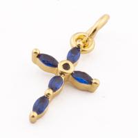 Cubic Zirconia Micro Pave Brass Pendant, Cross, high quality gold color plated, DIY & micro pave cubic zirconia, nickel, lead & cadmium free, 18x9x2mm, Hole:Approx 3mm, Approx 30PCs/Lot, Sold By Lot