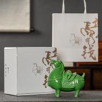 porcelaine Brûleur d’encens, cheval, fait à la main, Paquet de boîte de cadeau & pour la maison et le bureau & durable, vert, 135x60x138mm, Vendu par PC
