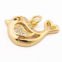 Cubic Zirconia Micro Pave Brass Pendant, Bird, high quality gold color plated, DIY & micro pave cubic zirconia, nickel, lead & cadmium free, 20x16x4mm, Hole:Approx 3mm, Approx 30PCs/Lot, Sold By Lot