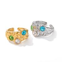 حجر الراين خاتم الإصبع الفولاذ المقاوم للصدأ, 304 الفولاذ المقاوم للصدأ, مجوهرات الموضة & للمرأة & مع حجر الراين, المزيد من الألوان للاختيار, تباع بواسطة PC