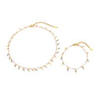Fashion Stainless Steel Jewelry Sets, 304 Stainless Steel, with Natural Stone, with 1.97inch,2.36inch extender chain, Cross, 18K gold plated, fashion jewelry & different styles for choice & for woman, golden, Length:Approx 6.69 Inch, Approx 13.39 Inch, Sold By PC