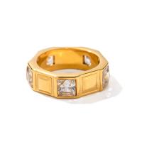 Cubic Zirconia Stainless Steel Finger Ring, 304 Stainless Steel, 18K gold plated, different size for choice & micro pave cubic zirconia & for woman, golden, 6.90mm, Sold By PC
