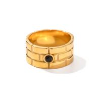 Edelstahl Ringe, 304 Edelstahl, mit Schwarzer Achat, 18K vergoldet, Modeschmuck & verschiedene Größen vorhanden & für Frau, goldfarben, 9.30mm, verkauft von PC