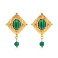 Stainless Steel Drop Earring 304 Stainless Steel with Malachite 18K gold plated fashion jewelry & for woman golden Sold By Pair