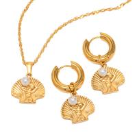 Fashion Stainless Steel Jewelry Sets 304 Stainless Steel with Plastic Pearl with 2.36inch extender chain 18K gold plated fashion jewelry & for woman golden Length Approx 16.14 Inch Sold By PC