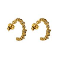 Stainless Steel Stud Earrings, 304 Stainless Steel, 18K gold plated, fashion jewelry & for woman & with rhinestone, golden, 17x4mm, Sold By Pair
