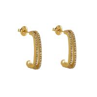 Stainless Steel Stud Earrings, 304 Stainless Steel, 18K gold plated, fashion jewelry & for woman & with rhinestone, golden, 25x4mm, Sold By Pair
