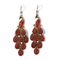 Tibetan Style Drop Earrings, Peacock, fashion jewelry & for woman & with rhinestone, more colors for choice, nickel, lead & cadmium free, 86x25mm, Sold By Pair