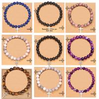 Gemstone Bracelets, with Tibetan Style, Cross, fashion jewelry & different materials for choice & Unisex, 8mm, Sold Per Approx 7.48 Inch Strand