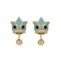 Cubic Zirconia Micro Pave Brass Earring Lion gold color plated fashion jewelry & micro pave cubic zirconia & for woman nickel lead & cadmium free Sold By Pair