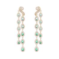 Cubic Zirconia Micro Pave Brass Earring, plated, fashion jewelry & micro pave cubic zirconia & for woman, more colors for choice, nickel, lead & cadmium free, 13x70mm, Sold By Pair