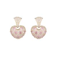 Cubic Zirconia Micro Pave Brass Earring, Heart, plated, fashion jewelry & micro pave cubic zirconia & for woman, more colors for choice, nickel, lead & cadmium free, 16x22mm, Sold By Pair