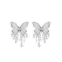 Cubic Zirconia Micro Pave Brass Earring, Copper Alloy, Butterfly, platinum plated, fashion jewelry & micro pave cubic zirconia & for woman, 26x20mm, Sold By Pair