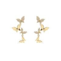 Cubic Zirconia Micro Pave Brass Earring Copper Alloy Butterfly real gold plated fashion jewelry & micro pave cubic zirconia & for woman 30mm Sold By Pair