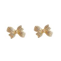 Cubic Zirconia Micro Pave Brass Earring Copper Alloy Bowknot real gold plated fashion jewelry & micro pave cubic zirconia & for woman Sold By Pair