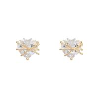 Cubic Zirconia Micro Pave Brass Earring, Copper Alloy, Heart, real gold plated, fashion jewelry & micro pave cubic zirconia & for woman, 12x12mm, Sold By Pair