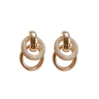 Cubic Zirconia Micro Pave Brass Earring Copper Alloy Round real gold plated fashion jewelry & micro pave cubic zirconia & for woman Sold By Pair