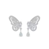 Brass Drop Earring Copper Alloy Butterfly real gold plated fashion jewelry & for woman & with rhinestone Sold By Pair