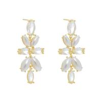 Cubic Zirconia Micro Pave Brass Earring, Copper Alloy, with Plastic Pearl, real gold plated, fashion jewelry & micro pave cubic zirconia & for woman, 28x17mm, Sold By Pair
