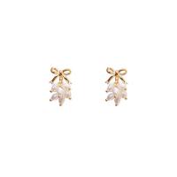 Brass Drop Earring, Copper Alloy, with Plastic Pearl, Bowknot, real gold plated, fashion jewelry & for woman, 25x15mm, Sold By Pair