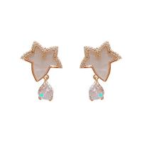 Cubic Zirconia Micro Pave Brass Earring Copper Alloy Star real gold plated fashion jewelry & micro pave cubic zirconia & for woman & enamel mixed colors Sold By Pair